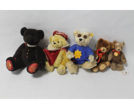 THREE MODERN STEIFF MOHAIR TEDDY BEARS to include Petsy etc. together with a Limited Edition Bocs Teganan Henry VIII bear (98