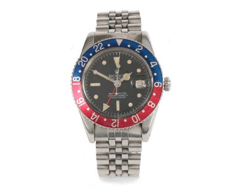 Rolex Oyster Perpetual GMT Master stainless steel gentleman's wristwatch, ref. 6542, case no. 461705, circa 1959, the signed 