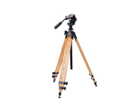 A Berlebach Mulda Wooden Tripod, complete with Manfrotto Bogen 3126 fluid tripod head, complete with maker's case