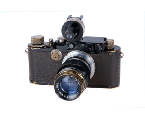 A Leica III 'H.M. Govt.' Rangefinder Camera, 1930, Leica I upgraded, black, serial no. 36418, with Leitz Elmar f/4 90mm lens,