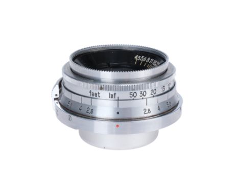 A Carl Zeiss Jena Orthometar f/4.5 35mm Lens, Contax RF mount, chrome, serial no. 2234907, body, VG, elements, VG, some very 