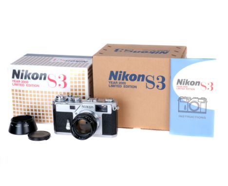 A Nikon S3 Year 2000 Limited Edition Rangefinder Camera, 2000, chrome, serial no. 208340, with Nikon Nikkor-S f/1.4 50mm lens