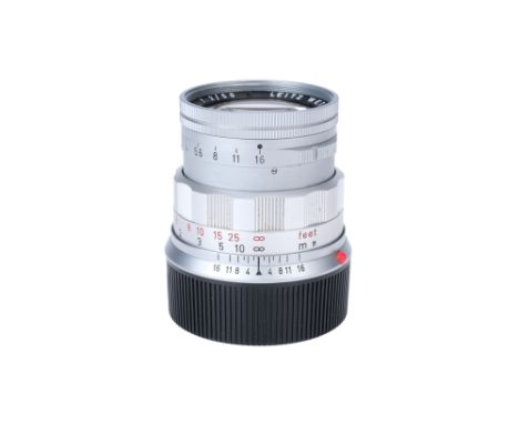 A Leitz Summicron f/2 50mm Lens, 1965, chrome, serial no. 2140383, body, VG, elements, VG-E