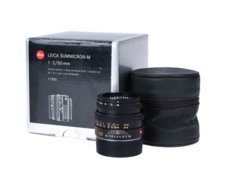 A Leitz Summicron-M f/2 50mm Lens, 2002, black, serial no. 3958238, body, E, elements, VG, some very light internal haze, com