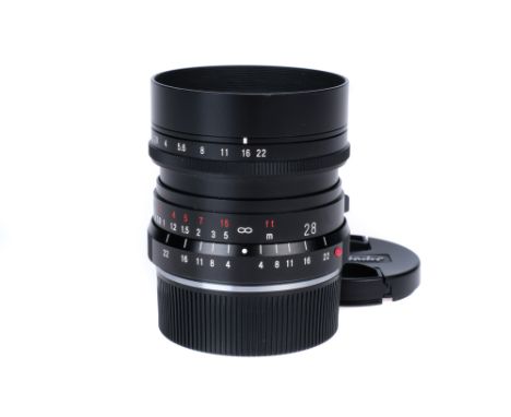 A Voigtlander Ultron f/2 28mm Lens, black, serial no. 08430128, body, VG-E, elements, VG, some very light internal haze