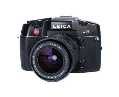 A Leica R8 SLR Camera, 2001, black, serial no. 2775612, with Leitz Vario-Elmar-R f/3.5-4.5 28-70mm lens, black, serial no. 39