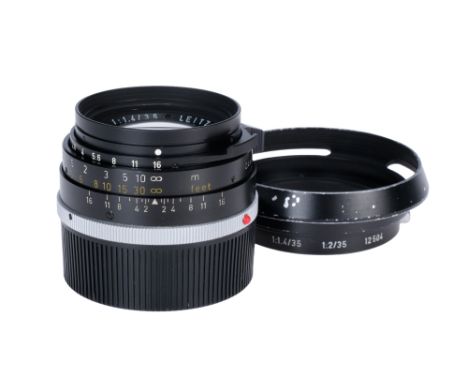 A Leitz Summilux f/1.4 35mm Pre-ASPH Type II Lens, black, serial no. 2290463, body, VG, elements, VG, one tiny bloom to cente