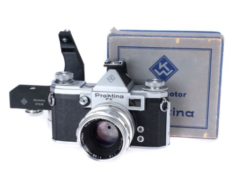 A KameraWerkstatten Praktina FX SLR Camera, 1953-58, chrome, no serial no., with Steinheil Munchen Quinon f/1.9 55mm lens, ch