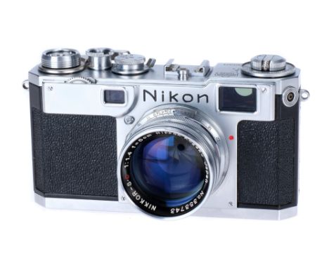 A Nikon S2 Rangefinder Camera, 1954-58, chrome, serial no. 6141474, with Nikon Nikkor-S.C. f/1.4 50mm lens, chrome, serial no