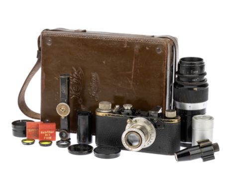 A Leica Ic non-standardised Outfit, 1930, black, serial no. 44297, with Leitz Hektor f/2.5 50mm lens, nickel, no serial no., 