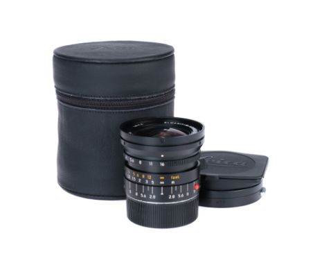 A Leitz Elmarit-M 21mm f2.8 Lens, black, serial no. 3780696, body, VG-E, elements, VG, some very light internal haze, complet