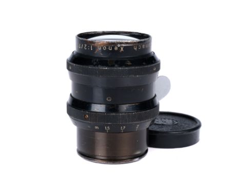 A Schneider Xenon f/2 75mm Lens, Arri mount, black, serial no. 4129671, body, F, elements, F-VG, marks to center-point of fro