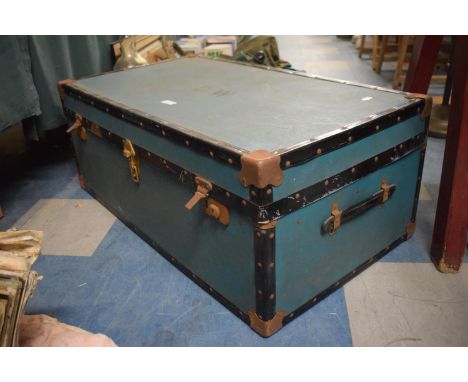 A Vintage Travelling Trunk Monogrammed DW, 91cm Wide 