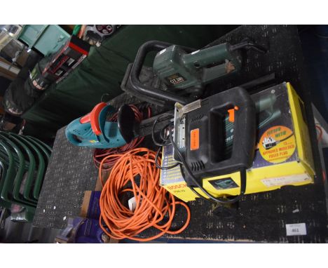 A Bosch Orbital Sander, Challenge Jigsaw and Two Hedge Cutters 