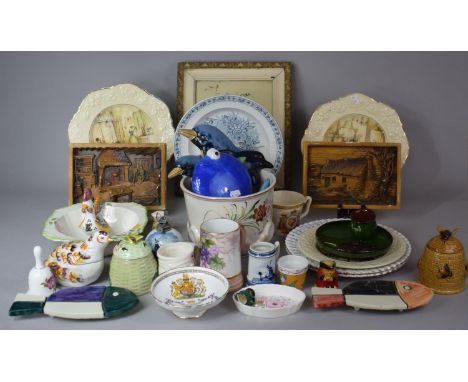 A Large Collection of Continental and English China to Include Continental Planter, Glazed Dolphin Wall Plaques, Plates, Orna
