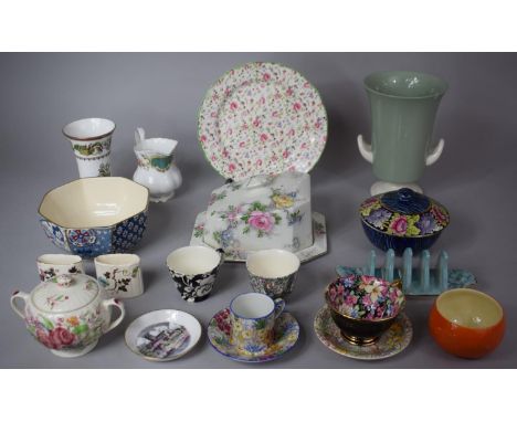 A Collection of Mid/Late English Ceramics to Feature Clarice Cliff Orange Pot, Spode Christmas Rose Vase, Royal Winton Toast 