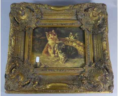 A Reproduction Heavy Gilt Framed Textured Print Depicting Kittens, 45x40cm 