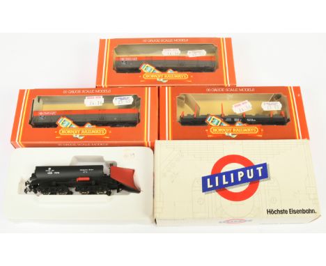 Group of Hornby (GB) Wagons and Liliput Snow Plough - Liliput 309 09, Hornby (GB) 2x R.248 and 1x R.246. Conditions: Good Plu
