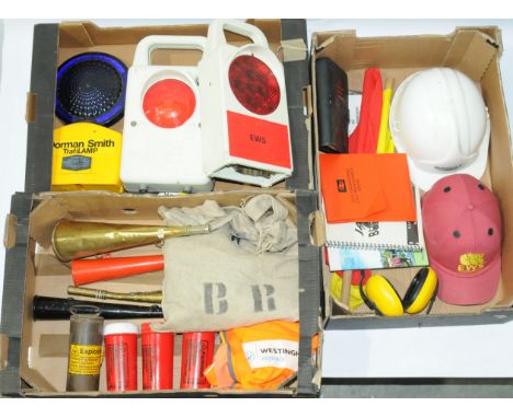 Railway Safety Items - A large assortment of items including Modern era Lamps, Mouth Horns, Written guides and other items. C