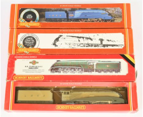 Group of Hornby A4 Locomotives - 2x LNER Silver Fox R.099 in Standard Finish, Other variant has detailing added and embossed 