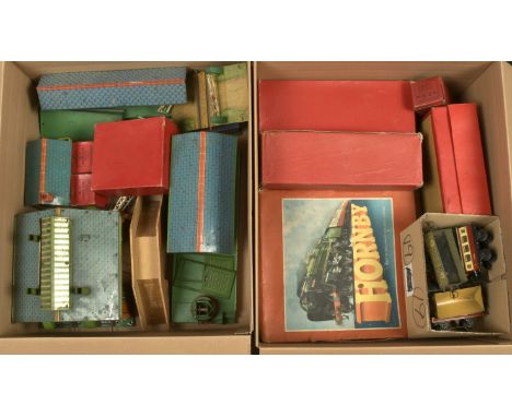 Hornby O Gauge. Group of buildings &amp; accessories. To include twin track Engine Shed, Island Platform "Wembley", Signal Ca