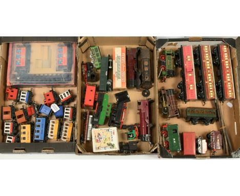 Plastic &amp; Tinplate, qty loco's &amp; rolling stock. To include 0-4-0 LMS Maroon clockwork body, fitted with 3-rail mechan