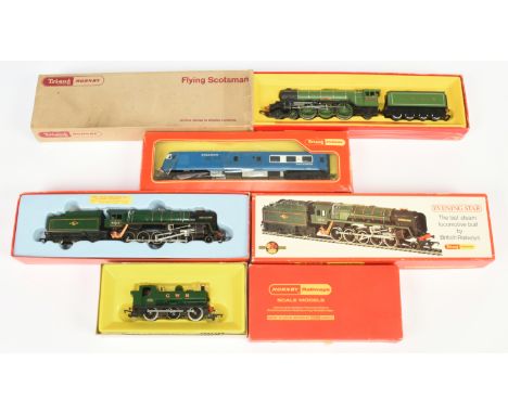 Group of Tri-ang Hornby Locomotives - Blue Pullman (Reference unknown), R.051 G.W.R. Pannier Tank, R.855 Flying Scotsman with