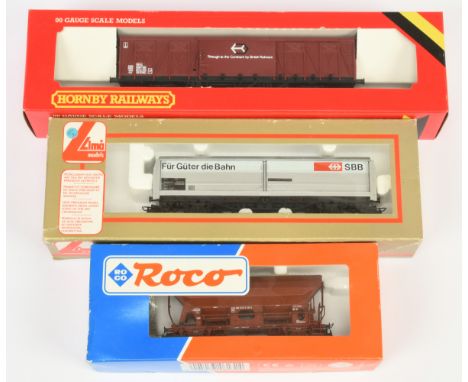 Group of Anglo-Continental Wagons - Lima 303564 SBB Sliding Door Van, Roco 46132 DB Hopper Wagon, Hornby R.738 Ferry Van (OO 