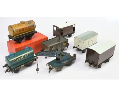 Hornby, Bing &amp; others. Group of O Gauge Wagons. Comprising Hornby No.50 Refrigerator Van, Bassett Lowke LMS Closed Van &a
