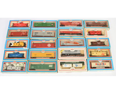 Model Power HO Group of 20x American wagons. To include 9072 "Rock Island" hopper, 9094 Wood Gondola "CNJ", 9127 CP Rail Cabo
