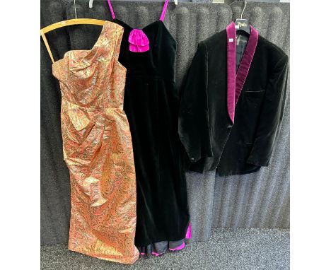 Three Vintage Occasional wear dresses with labels of Jenners  along with a Velvet Blazer.