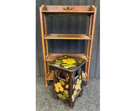 Arts and Crafts four tier freestanding shelf together with an Arts &amp; Crafts stool/stand