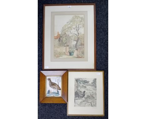 Three Artworks;Margaret Rowney - Watercolour''Country Garden'' signed and dated 1933.Axel Osterberg - Coloured etching , sign