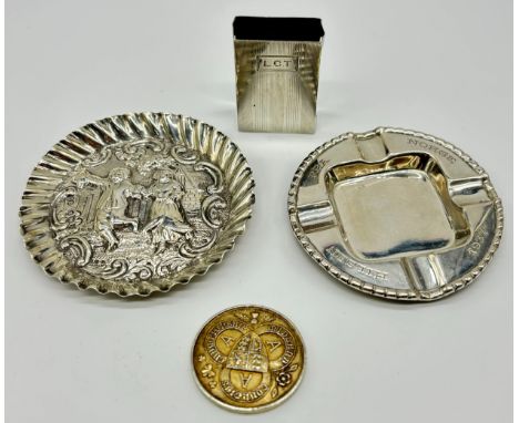 Collection of silver hallmarked items, London silver dish, 830 grade silver dish, Midlands County Championship 1952 Hop, Step