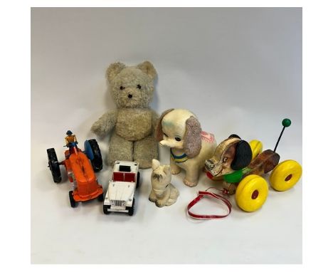 A vintage Pedigree Push along Horse.  A selection of 1960's Children's toys - Fisher Price Wobbles pull along dog, Edward Mob