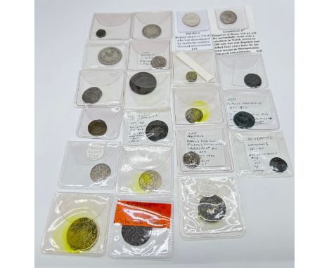 GREEK – ROMAN various coins to include; Silver Denarius circa 90BC; Silver Denarius Marcus Aurelies; Silvered Antoninianus Go