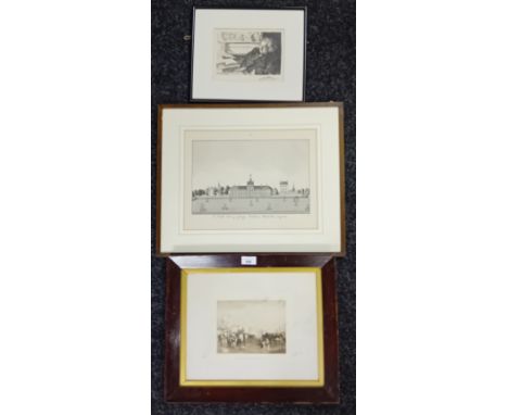 Three Artworks;Antique print ''Grand Canal with Bridge of Sighs, Venice''.Etching of a gentlemen, signed and dated 1892.Print
