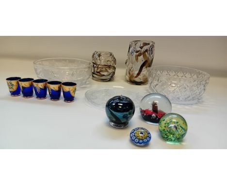 Collection of Glass/Crystal;Two Vintage William Wilson Whitefriars Retro glass vases, Cobalt blue & gold Liqueur glasses, Pap