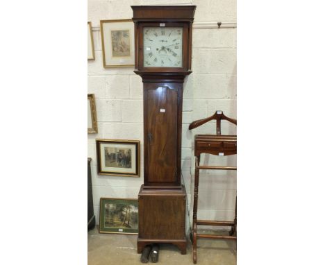 A 19th century mahogany long case clock, the painted dial with calendar aperture and seconds subsidiary and signed Charles Fr