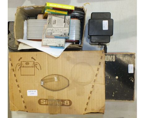 A Hokipet-A battery operated 8mm movie projector with four films and a collection of Pathescope equipment.