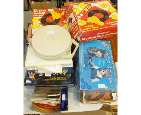 Four Marx toy record players and eleven others, including Corgi, Chad Valley and Lumar, (15).