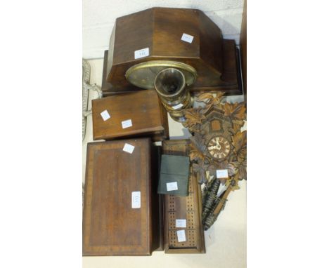 A walnut cased chiming mantel clock of Art deco shape by Bravingtons Ltd, 24cm high, a wooden cribbage box complete with bone