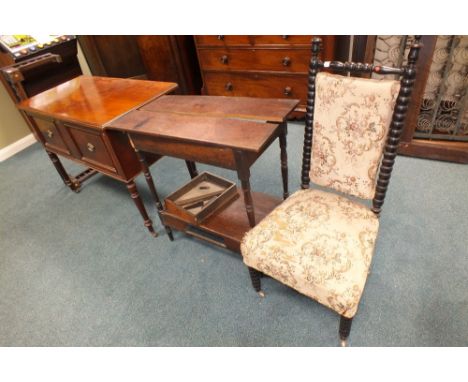 An early 19th century two tier side table with drawer below on spindle legs, for restoration and an oak fire curb 98cm wide, 