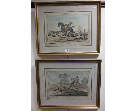 After James Gilray, a set of four fox hunting prints, etchings with hand colouring