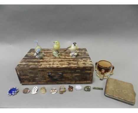 Collectables to include eight Royal Worcester bird studies, a Royal Doulton hunting ware miniature tyg, a Japanese birch vene