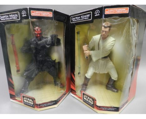 A collection of Star Wars items to include two boxed 12'' figures, Obi-Wan Kenobi and Darth Maul, limited edition (Episode 1)