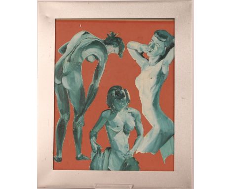 Mixed media collage of nude females, 28.5cm x 22cm; and a print after Rubens of a young child