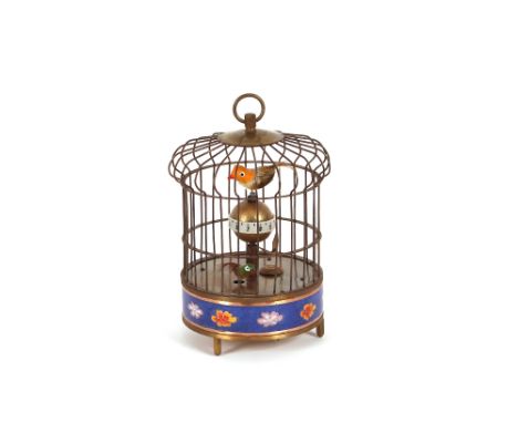 A cloisonne decorated bird cage clock