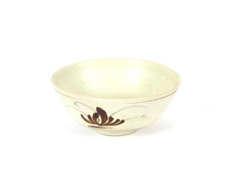 A David Leach bowl, having floral spray decoration within lines border