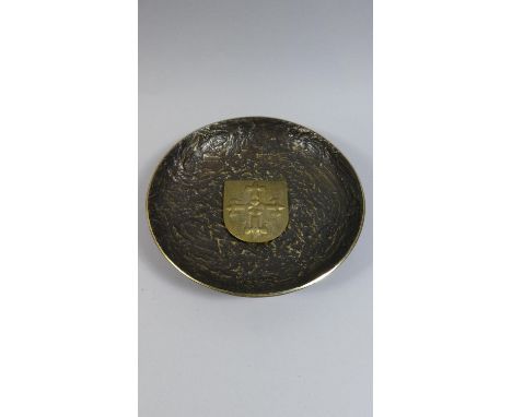 A Wall Hanging Bronze Bowl with Heraldic Centre, 23cm Diameter 